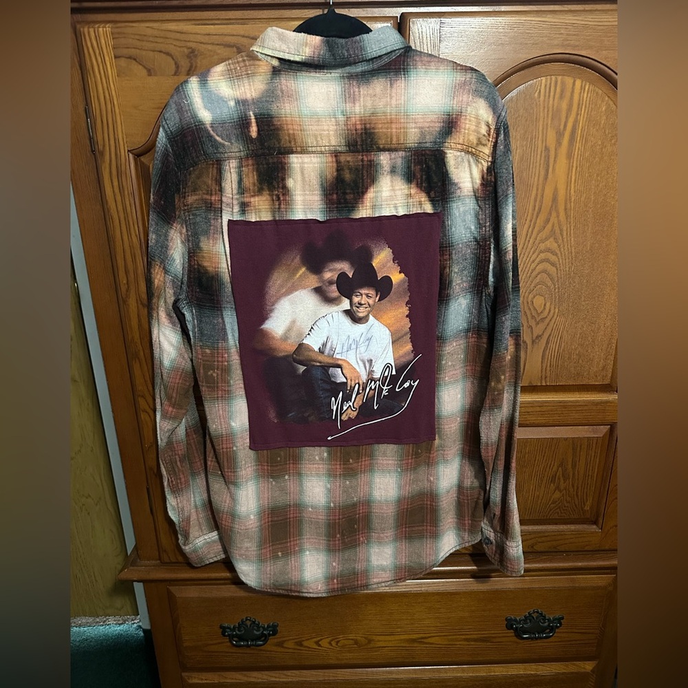 Neal McCoy autographed upcycled bleached flannel tee